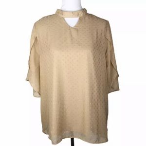 CJ Banks Chiffon Raindrop Top Flutter Sleeve Sz. 1X Tan
